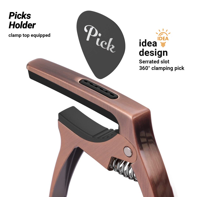 TANMUS 3in1 Guitar Capo for Acoustic and Electric Guitars(with bag&picks)-Strings Accessories-Bronze - Image 3